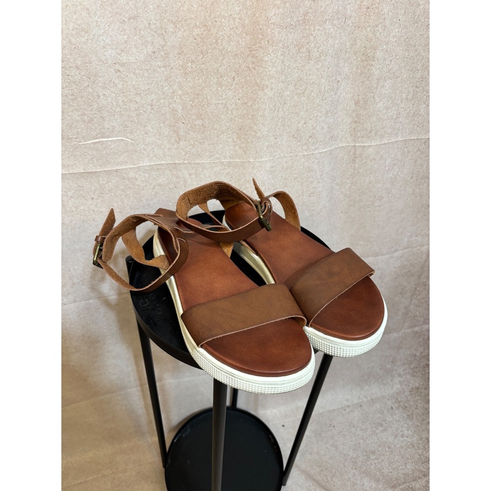 MIA Womens Cognac Brown Leather Ankle Strap‎ Platform Sandals Size 8